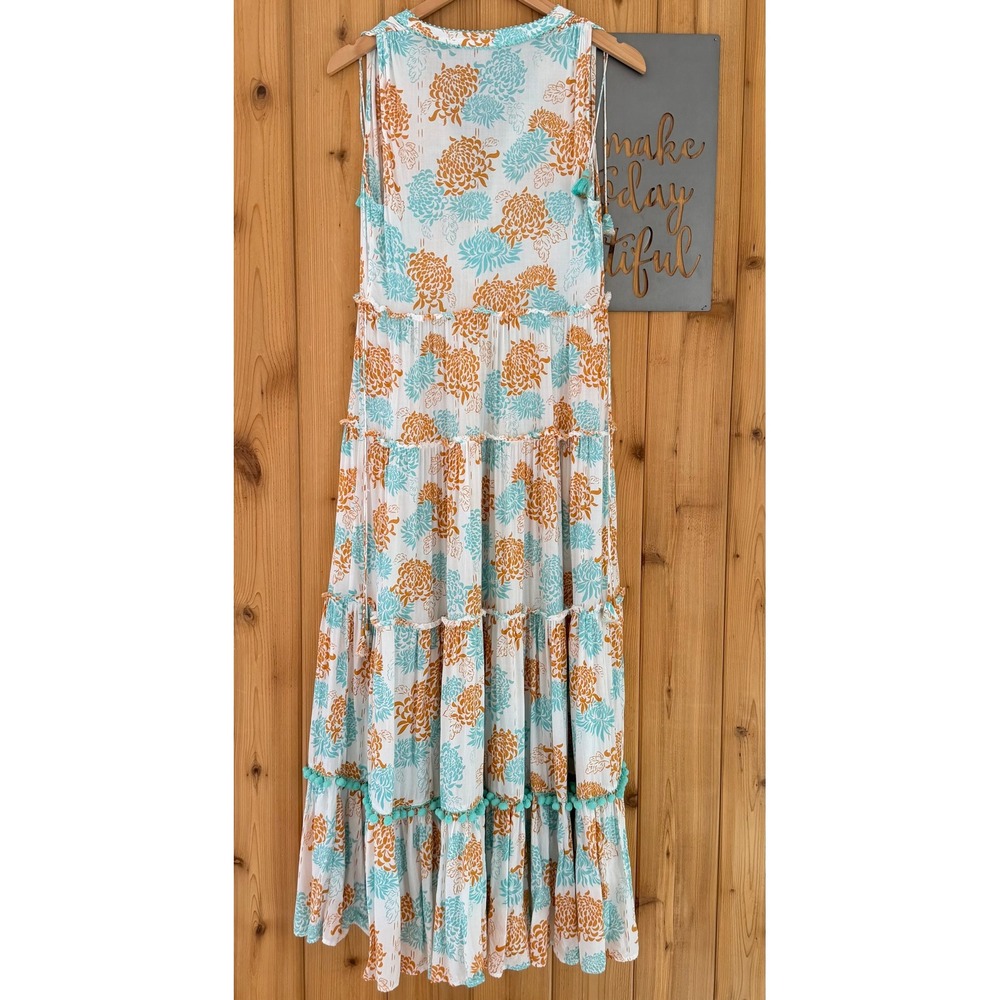 Poupette St Barth Floral PomPom Button Down Sleeveless Maxi Dress Size Small - Picture 12 of 12